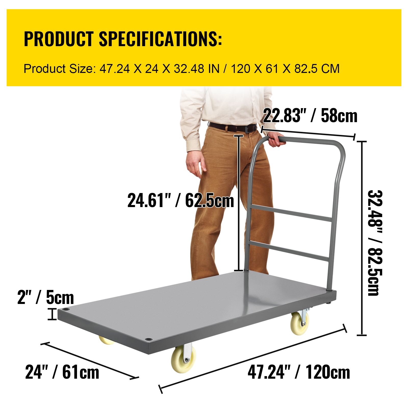 Heavy Duty Platform Truck Flatbed Cart With Handle For Warehouse_voghion.com